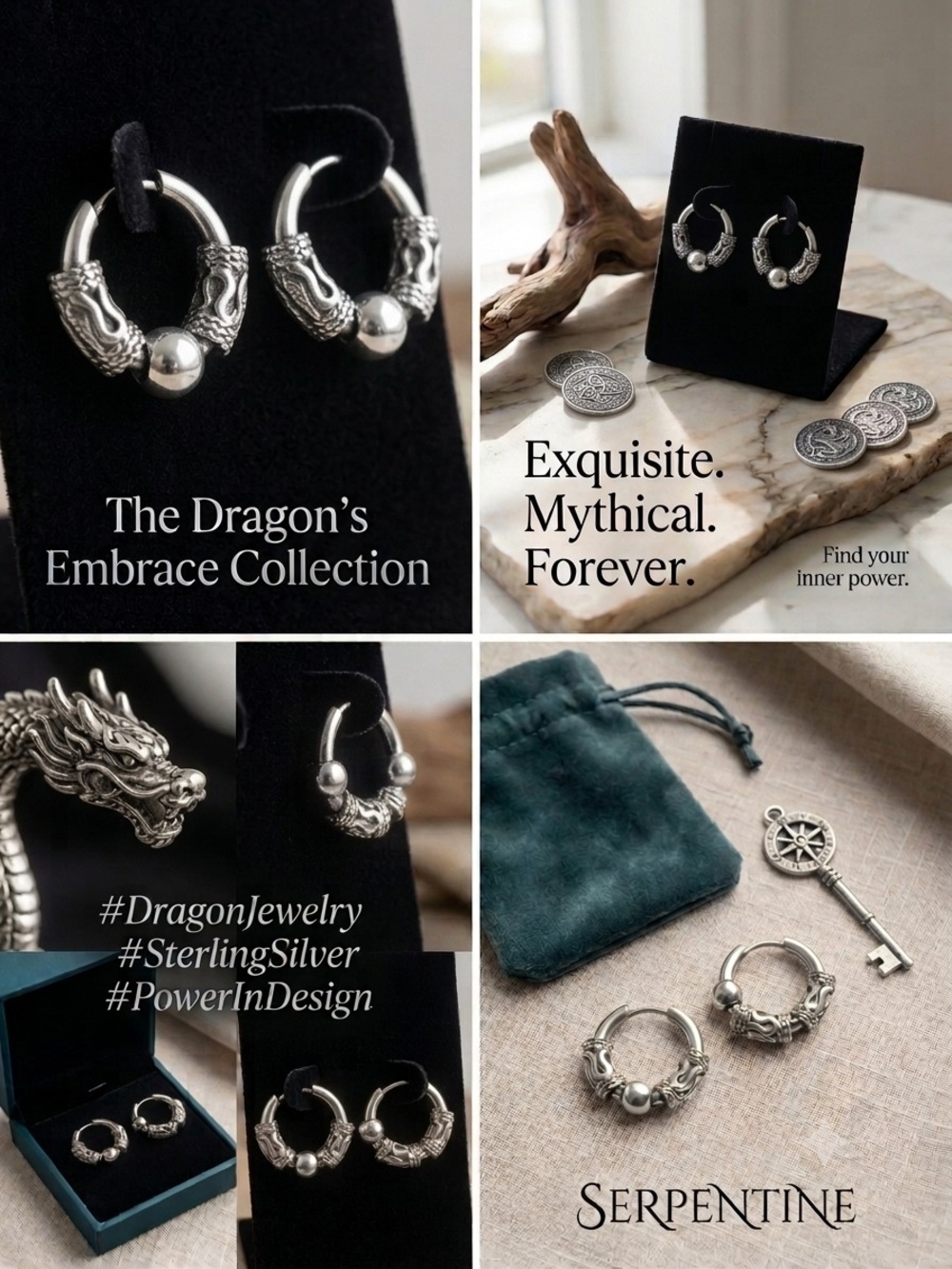 Dragon Embrace Sterling Silver Hoop Earrings - Silver